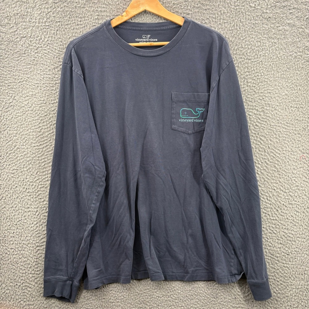 Vineyard Vines Long Sleeve Shirt Mens Large Navy Blue Whale Graphic Pocket Tee